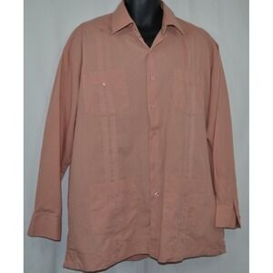 Gentlemen's‎ Club Salmon Peach Guayabera Long Sleeve Button Up Men's Shirt XL